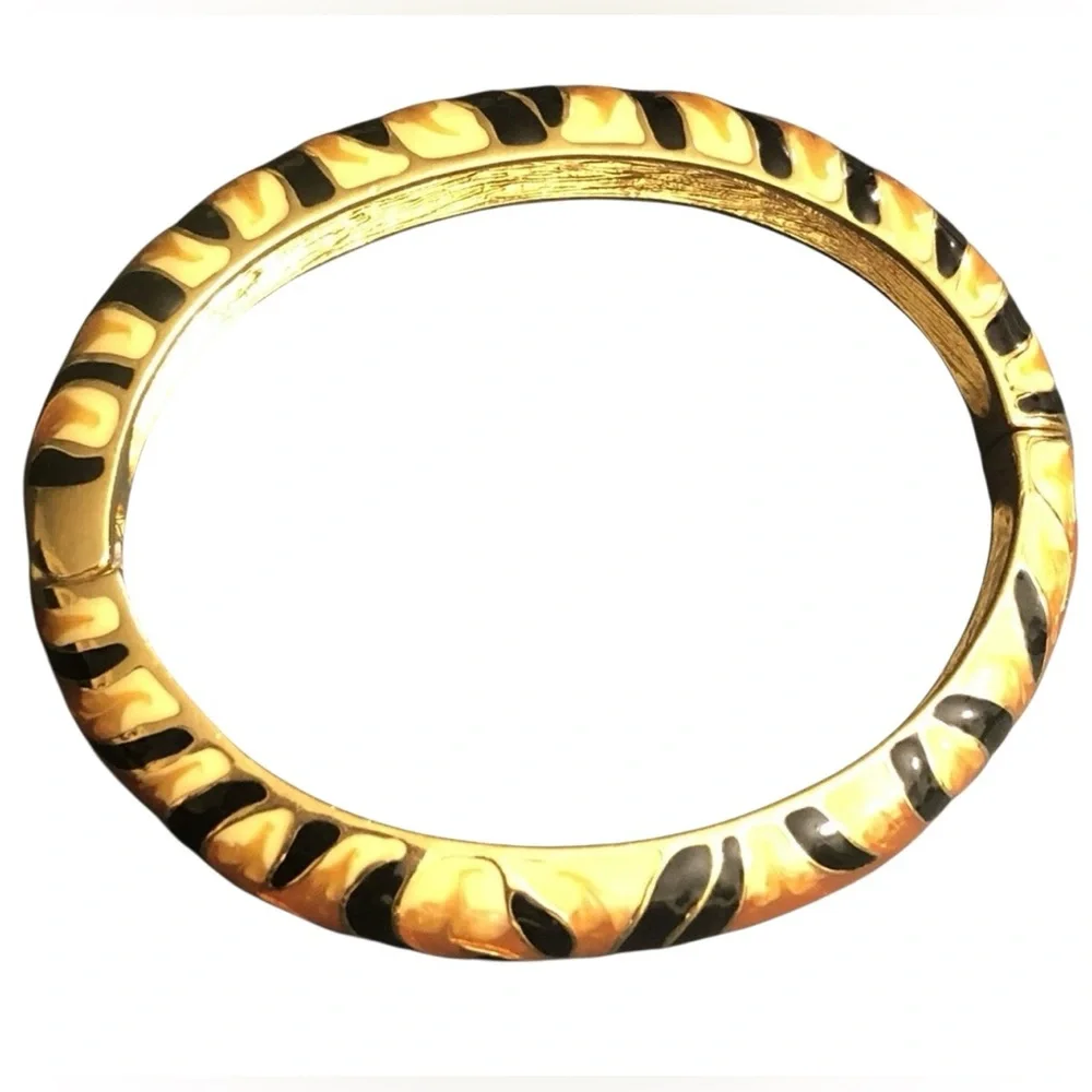Kenneth Jay Lane Exotic Safari Enamel Tiger & Leopard  Bangle Bracelets 2006 - Picture 8 of 9